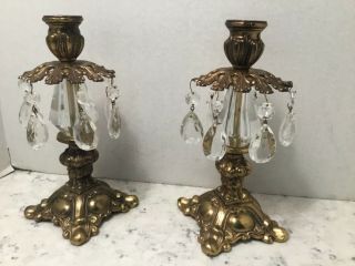 Vintage Brass Candle Holders Candlesticks With Prisms