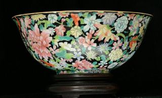 A Quality Chinese Porcleain Millefleur Bowl With Wooden Stand,  Republic