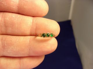 Very Old Vtg Antique Ladies Victorian Era Rose Gold Ring,  3 Emerald Green " Gems "