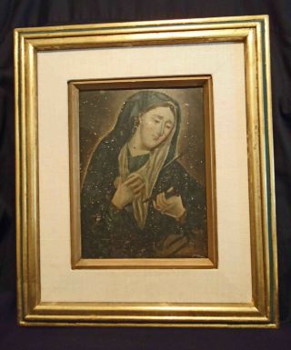 Antique Spanish Colonial Framed Tin Retablo Our Lady Of Sorrows