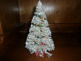 Vintage White Bottle Brush Christmas Tree,  Mica Mercury Glass Ornaments,  7 1/2 "