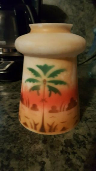 Light Shade Frosted Palm Trees Desert Sand Beach Glass Vintage Antique Art Deco
