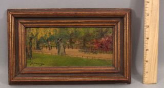 Antique Joshua Anderson Hague English Impressionist Oil Painting Couple In Park