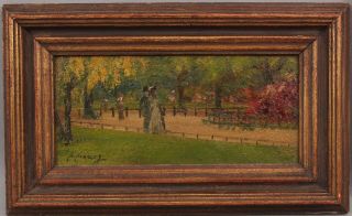 Antique JOSHUA ANDERSON HAGUE English Impressionist Oil Painting Couple in Park 2