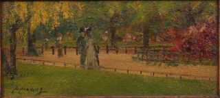 Antique JOSHUA ANDERSON HAGUE English Impressionist Oil Painting Couple in Park 3