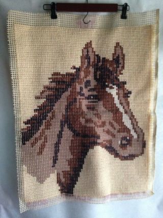 Vintage Latch Hook Horse Rug - Wall Hanging Completed 21 