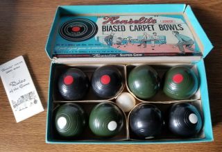 Vintage Henselite Junior Biased Carpet Bowls Set Of 8 W/instructions Australia