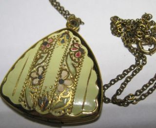 Retro Vintage Enamel Gold Tone Gold Filled Locket Pendant Necklace