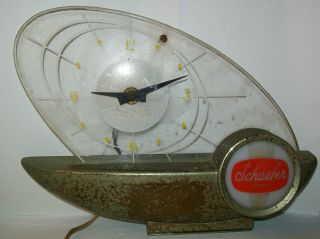 Vintage Schaefer Beer Electric Lighted Beer Sign Bar Clock Retro Deco Atomic