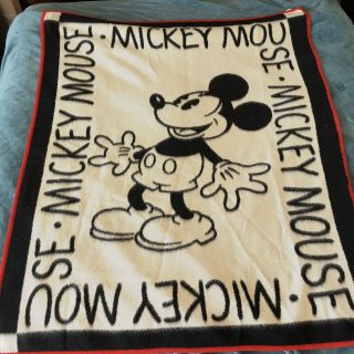 Vtg Bierderlack Usa Disney Mickey Mouse Black White Fleece Reverse Throw Blanket