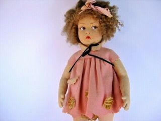 Cute Vintage Lenci 17 " Felt Doll With Outfit Brown Eyes & Curls