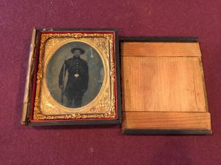Antique Tintype Photo Civil War Union Officer (?) Soldier With Rifle