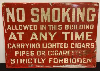 Vintage No Smoking Sign - Painted Metal - Cigars,  Pipes - Factory,  Gas Station