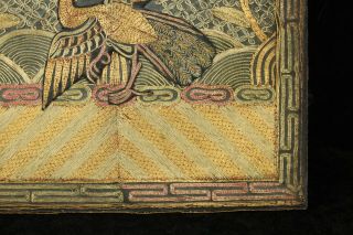 Antique Chinese Embroidery Silk Rank Badge - Phoenix Bird w Metallic Threads 3