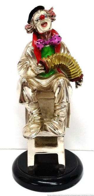 Vintage Sterling Silver Enamel Italian Made Huge Clown Accordion Statue