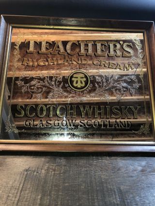 Vtg Teachers Highland Cream Scotch Whiskey Glasgow Scotland Picture Mirror 20x17 2