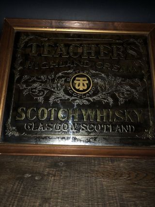 Vtg Teachers Highland Cream Scotch Whiskey Glasgow Scotland Picture Mirror 20x17 3