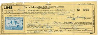 Vintage / Antique 1948 North Dakota Resident Hunter 