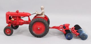 1940s Antique Arcade Cast Iron Farmall A Culti - Vision Tractor & Harrow Toy,  NR 2
