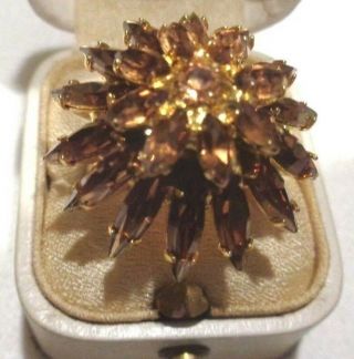 Vtg Napier Gold Plate Starburst Marquise Amber Color Cocktail Ring Adjustable