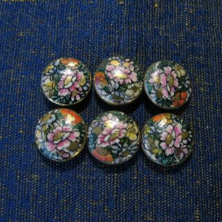 Set Of 6 Vintage Satsuma Japan Buttons W/ Multi Floral & Gold 5/8 Inch Round