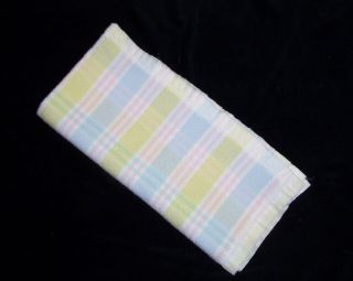 Vintage Carters? Pastel Plaid Acrylic Nylon Trim Baby Blanket Blue Pink Yellow