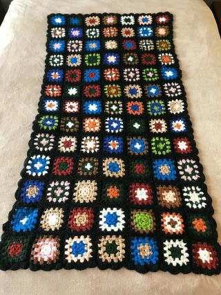 Vintage Granny Squares Crochet Afghan Throw Blanket Handmade 36 " X68 " Black Edges