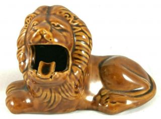 Ashtray Ceramic Lion Vintage Cigarette Holder Pottery Brown Handmade Chinese Vtg