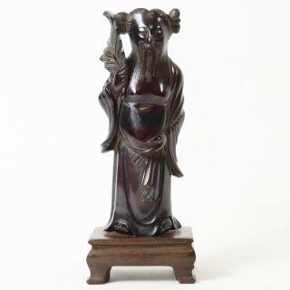 Chinese Dark Cherry Amber Bakelite Carved Carving Shoulo Figure Figurine