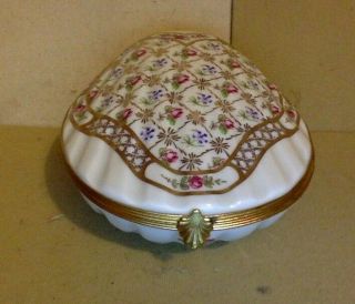 Vintage Limoges.  Muti Color Hinged Porcelain Shell Box.  24k Gold Trim.  France
