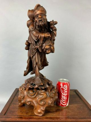 19th C.  Chinese Big And Heavy Wood Carved Figure Of An Immortal