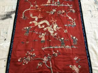 Antique Chinese Festival Ceremonial Hanging Figural Dragons Silk Embroidery Qing 3