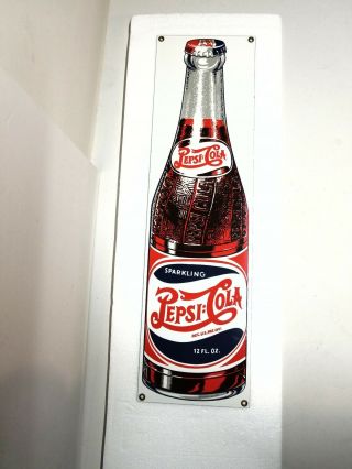 Pepsi Cola Bottle Soda Embossed Metal Tin Rectangular Sign Vintage 21 " X 6 "