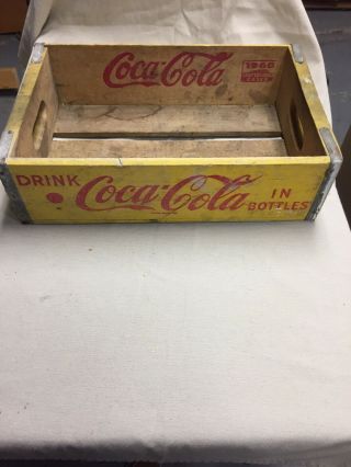 Vintage Coca - Cola Wooden Coke Yellow Soda Pop Crate Carrier Box Case Wood 1960’s