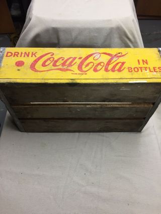 Vintage Coca - Cola Wooden Coke Yellow Soda Pop Crate Carrier Box case wood 1960’s 2