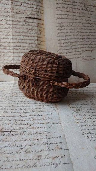 Sweet Antique French Miniature Basket Dolls Picnic Basket C1890