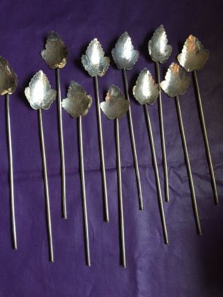 11 Vtg Sterling Silver 925 Iced Tea Spoons Sipping Straws Taxco Mexico Signed MG 3