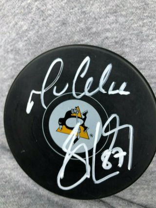 Mario Lemieux Sidney Crosby Autograph Hand Signed Nhl Puck Pittsburgh Penguins