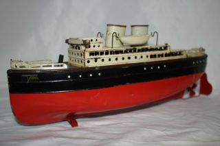Antique Fleischmann Ocean Liner Boat Ship Wind Up Tin Toy Germany 10 " No Res