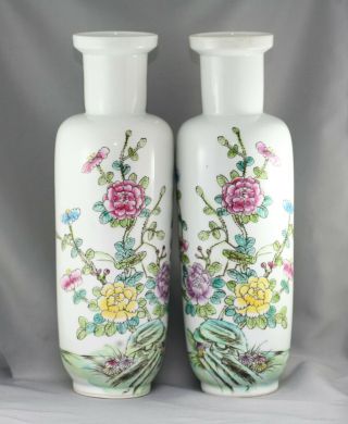 Fantastic Antique Chinese Hand Painted Porcelain Vases Stamped 居仁堂 C1920
