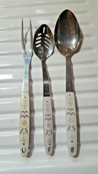 Vtg Flint Arrow Harvest Wheat Meat Fork Slotted Spoon Serving Spoon Stainless