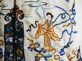 Fine Old Chinese White Embroidered Silk Forbidden Stitch Imperial Court Robe 2