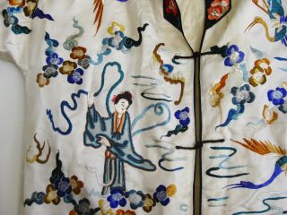 Fine Old Chinese White Embroidered Silk Forbidden Stitch Imperial Court Robe 3