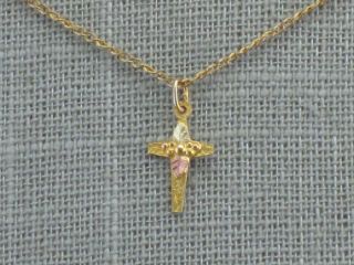 Vtg Landstrom Black Hills Tri Color Gold 10k Grape Bunch Leaf Cross Necklace 18 "