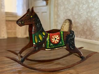 Vintage Artisan Miniature Dollhouse C1978 Signed Wood Carved Rocking Chair Horse