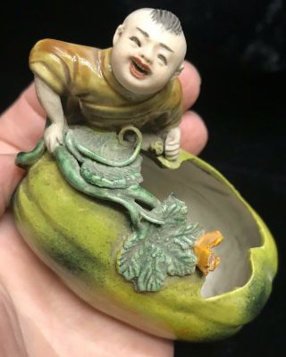 Antique Chinese Japanese Porcelain Delicate Boy On Melon Figurine