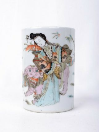 Chinese Porcelain Fencai Brush Pot.  Late Qing Or Republic Period.