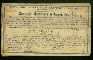 (4) The Cincinnati & Eastern Railway Receivers Indebtedness Certificates 1880 