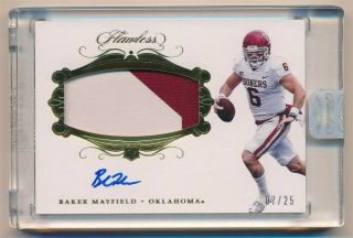 Baker Mayfield 2018 Panini Flawless Rc Autograph 2 Color Patch Auto Sp /25 $500