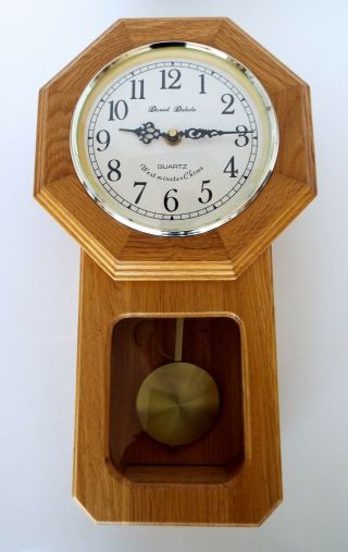 Daniel Dakota Wall Clock Westminster Chime Oak Wood Quartz Vintage Regulator